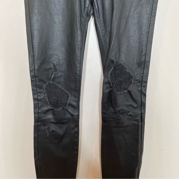 J Brand Genuine Leather Mid Rise Distressed Skinny Zip Ankle Pants Black Size 24 - Picture 4 of 10